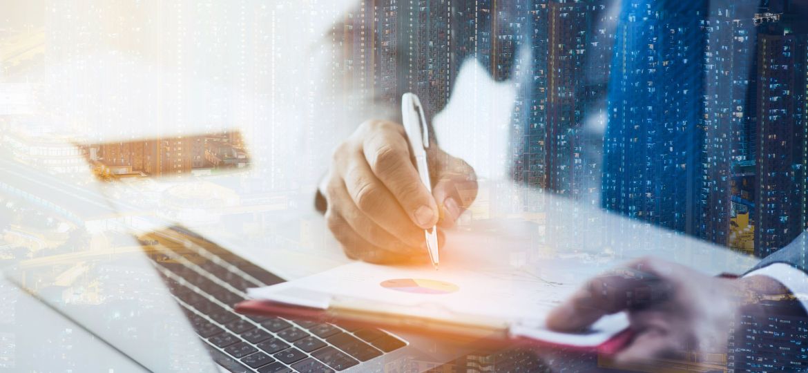 Business Approved Stamp, Permit Document And Certificate Concept, Double Exposure With City At Night