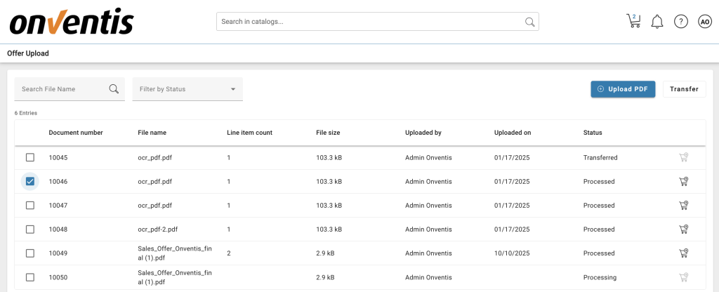 Offer Upload Status Tracking